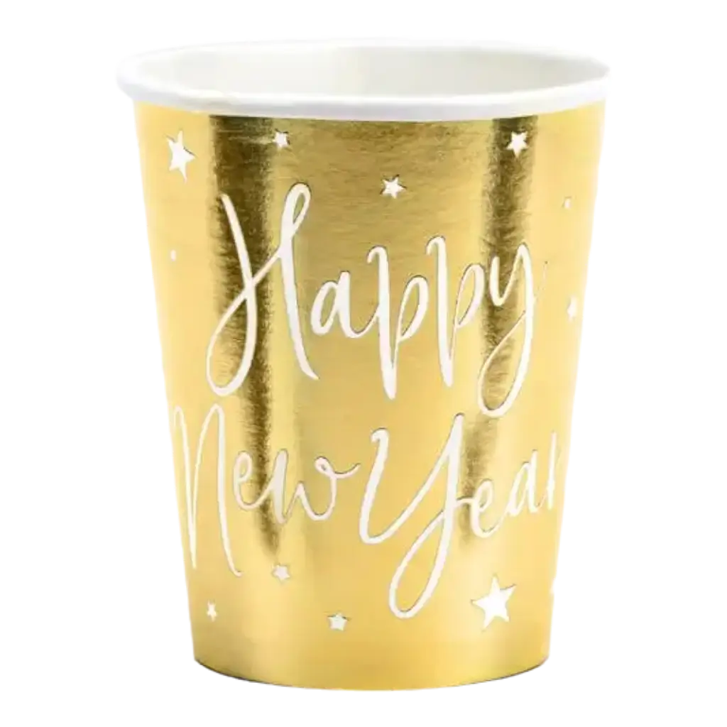 Set of 6 gold paper cups Happy New Year