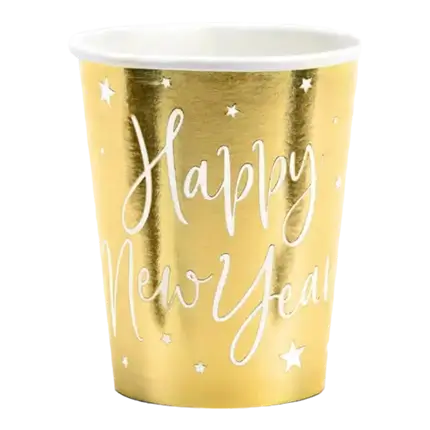 Set of 6 gold paper cups Happy New Year