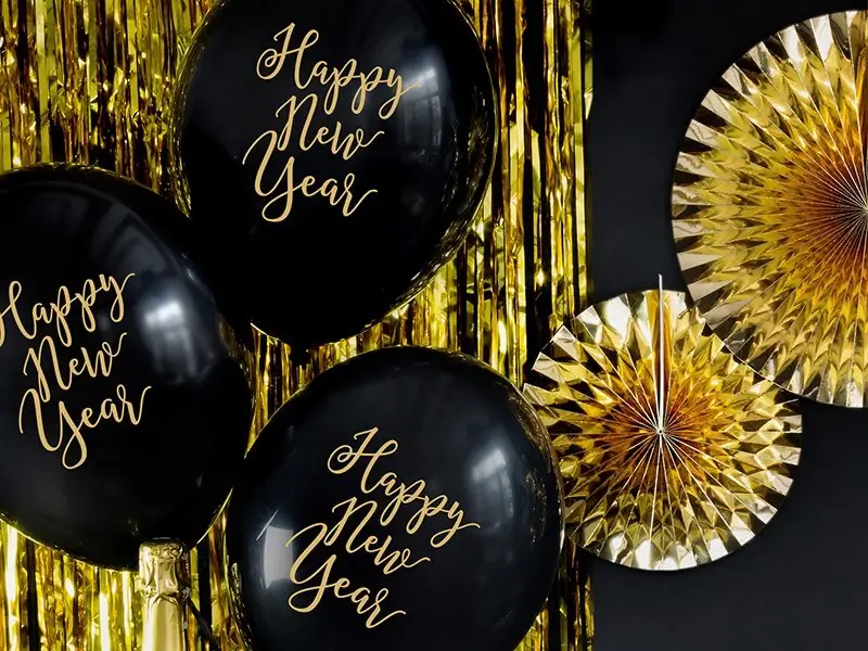 Set of 6 black Happy New Year balloons