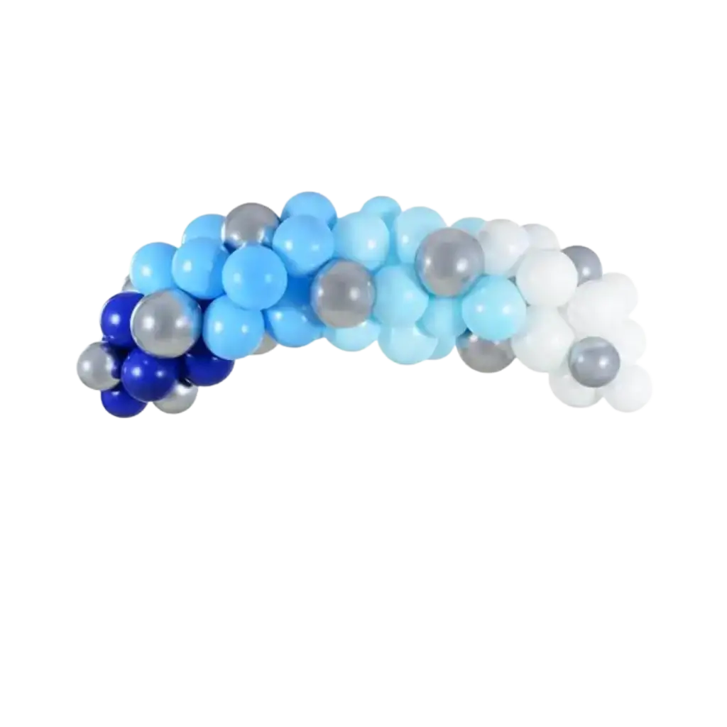 Half Balloon Arch in Blue, White and Silver