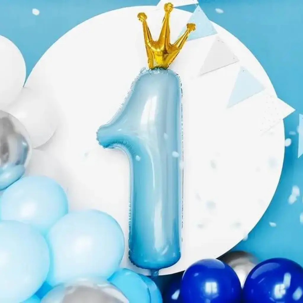 Light Blue Balloon Number 1 with Crown