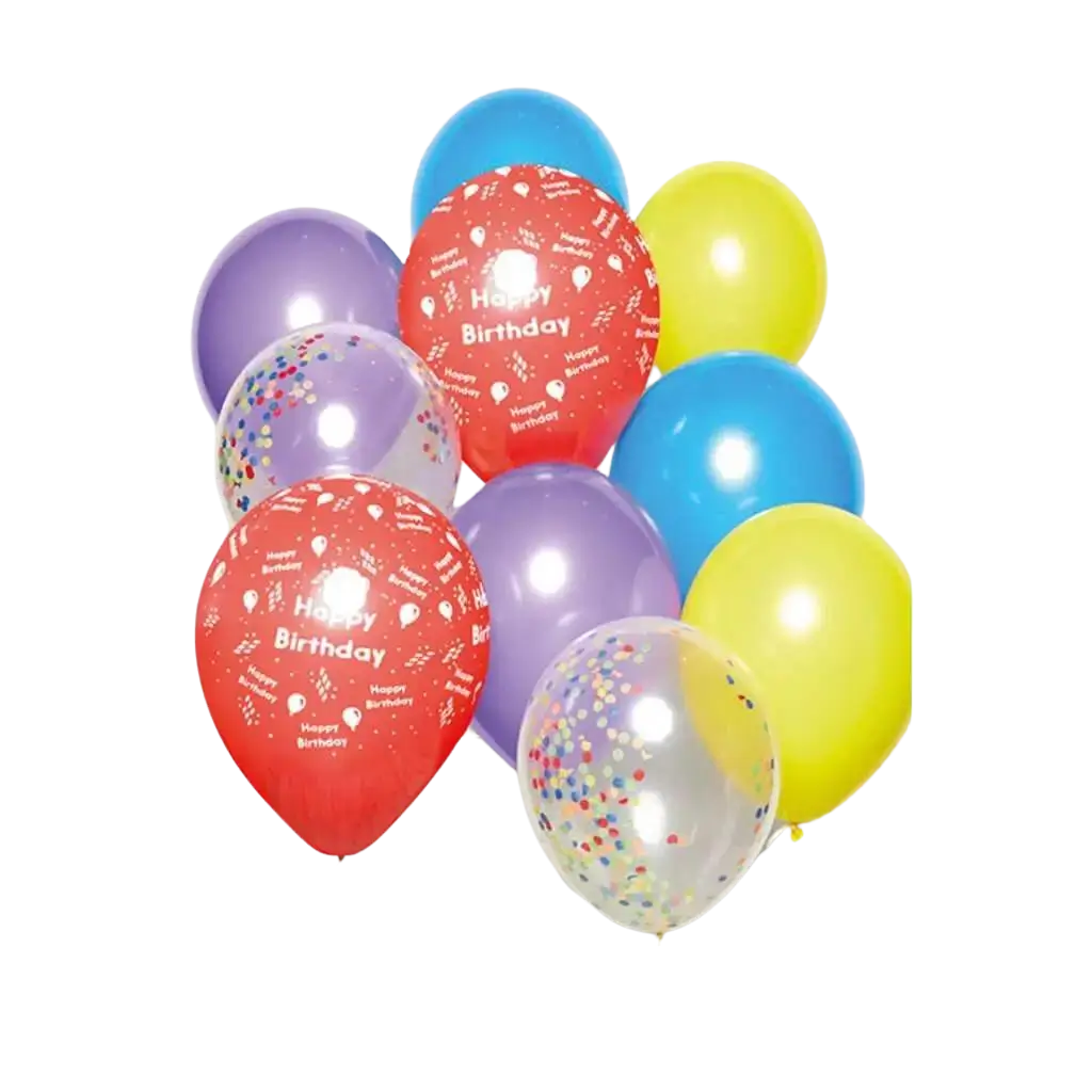 Bunch of 10 multicoloured Happy Birthday balloons