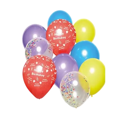 Bunch of 10 multicoloured Happy Birthday balloons
