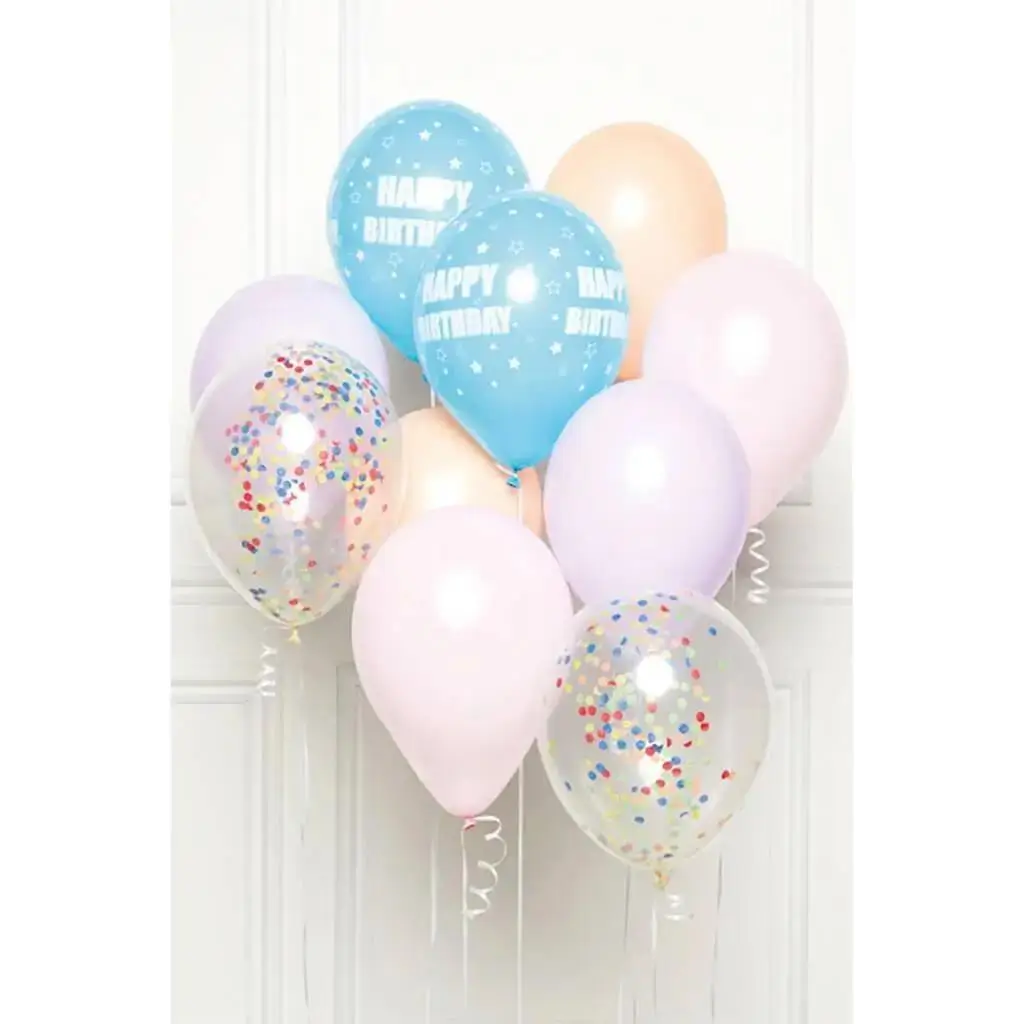 Bunch of 10 blue Happy Birthday balloons