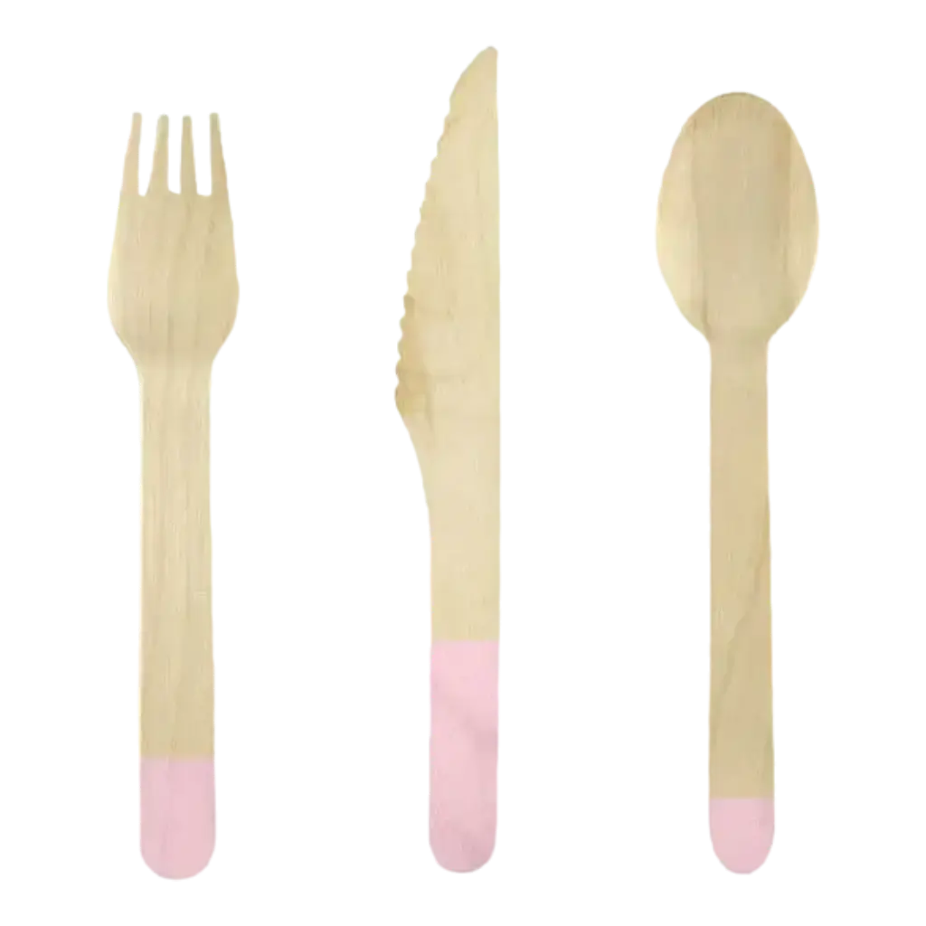 Pink printed wooden cutlery set (18pcs)