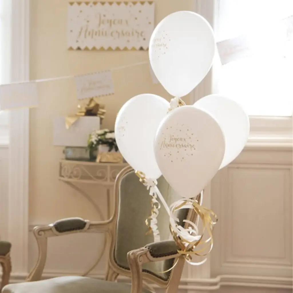 Happy Birthday Balloon Metallic White (Set of 8)