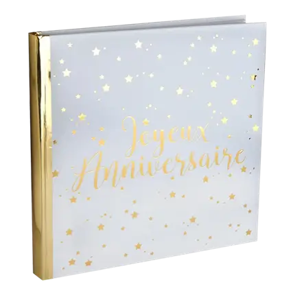 Happy Birthday Guestbook Gold/White Metallic