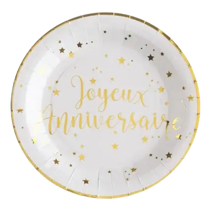 Happy Birthday Plate Gold/White (Set of 10)