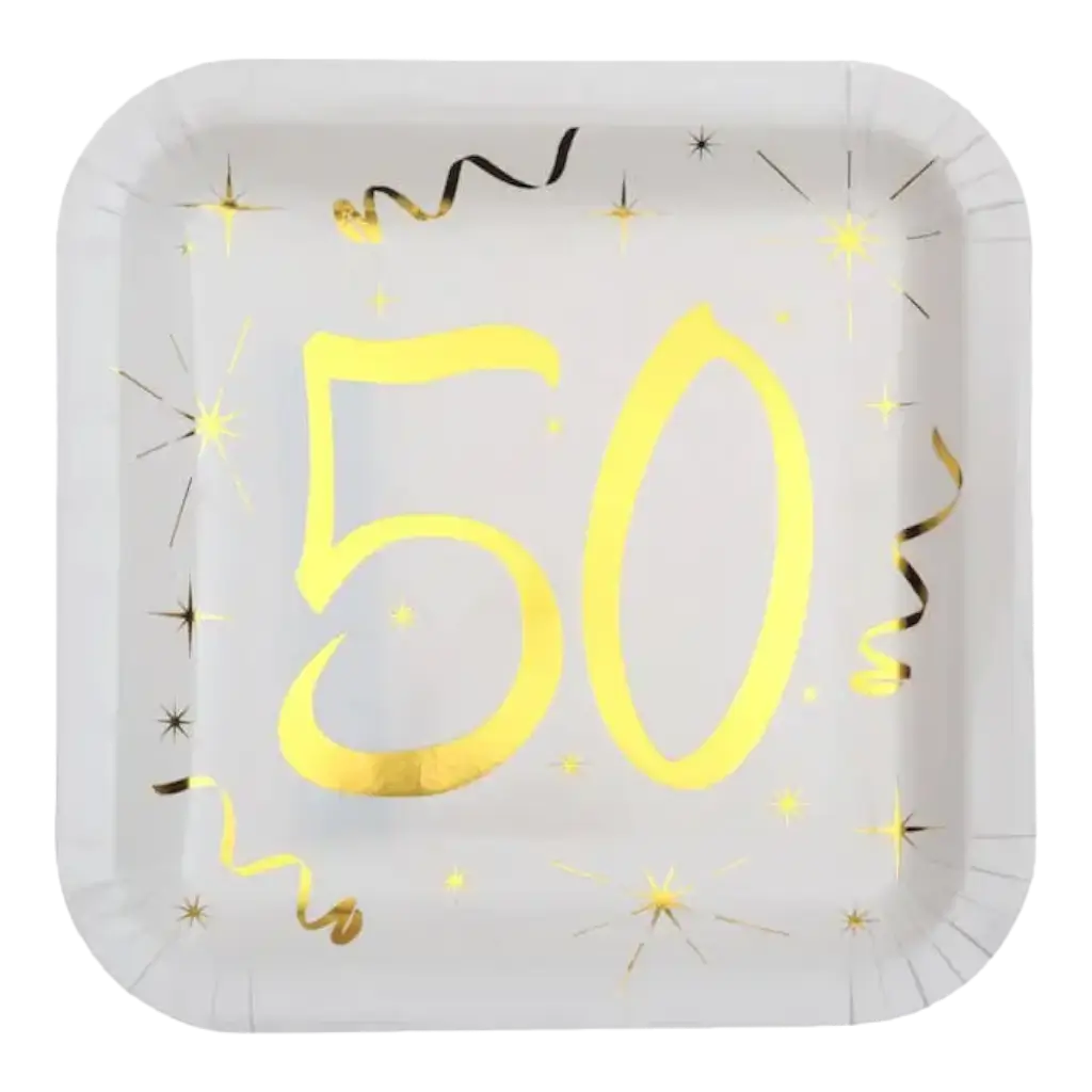 Square plate White/Gold 50 years (Set of 10)