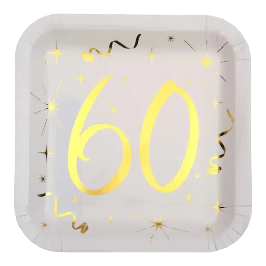 Square plate White/Gold 60 years (Set of 10)