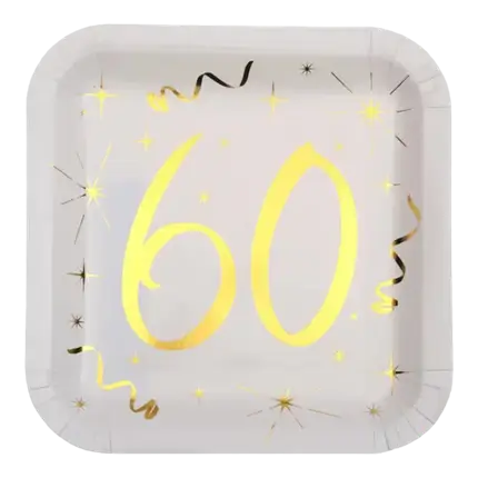 Square plate White/Gold 60 years (Set of 10)