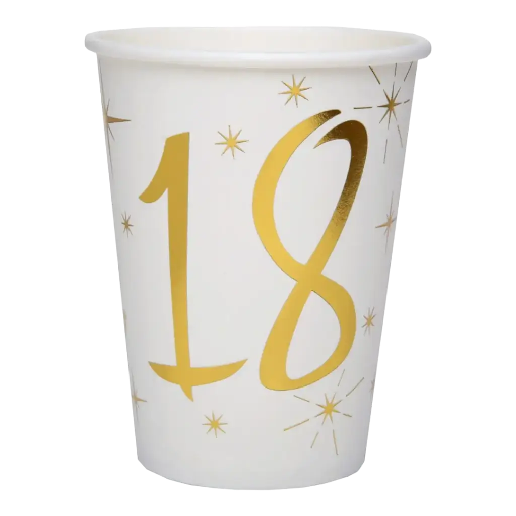 Paper cup White/Gold 18 years (Set of 10)
