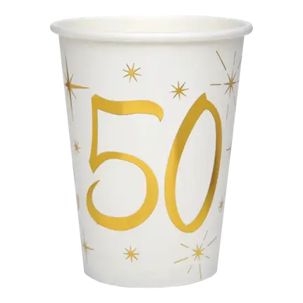 Paper cup White/Gold 50 years (Set of 10)
