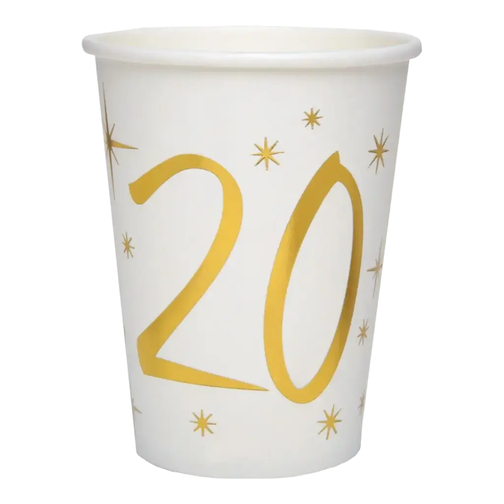 Paper cup White/Gold 20 years (Set of 10)