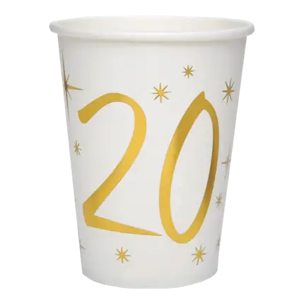 Paper cup White/Gold 20 years (Set of 10)