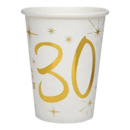 Paper cup White/Gold 30 years (Set of 10)