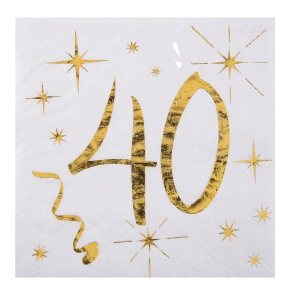 White/Gold Paper Towel 40 years (Set of 20)