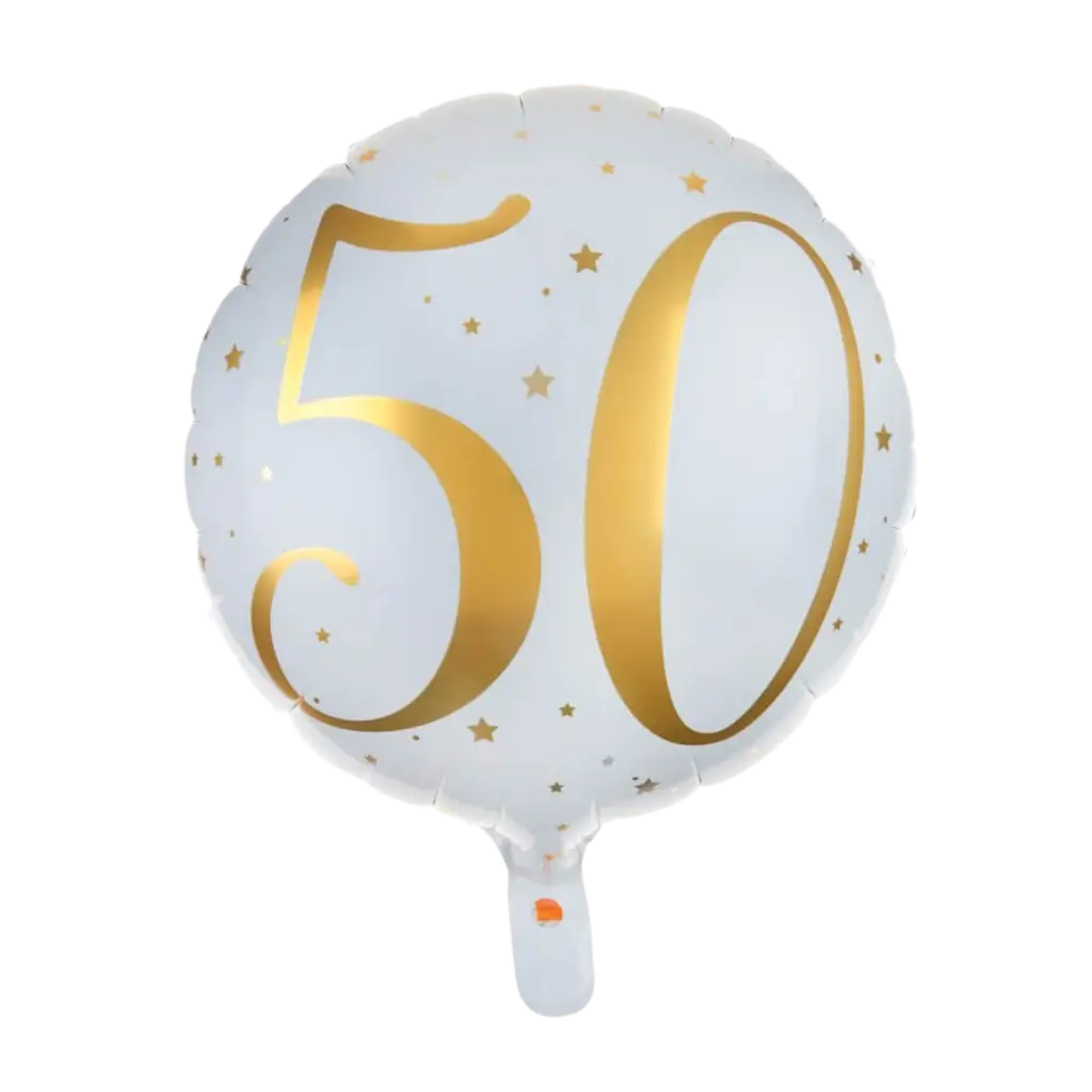 Balloon White/Gold 50 years ø45cm