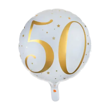 Balloon White/Gold 50 years ø45cm