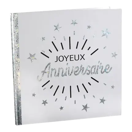 Happy Birthday Guestbook Silver Metallic