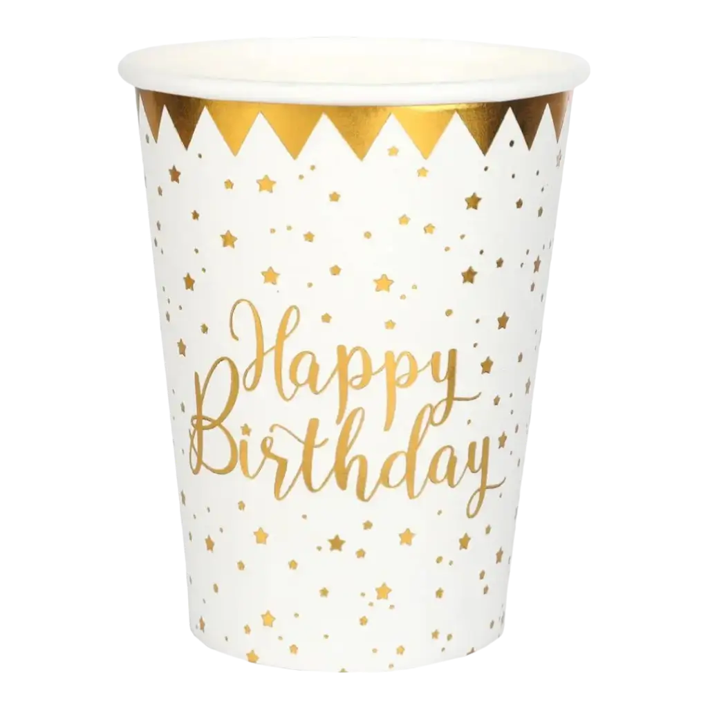 Happy Birthday Cup Gold/White (set of 10)