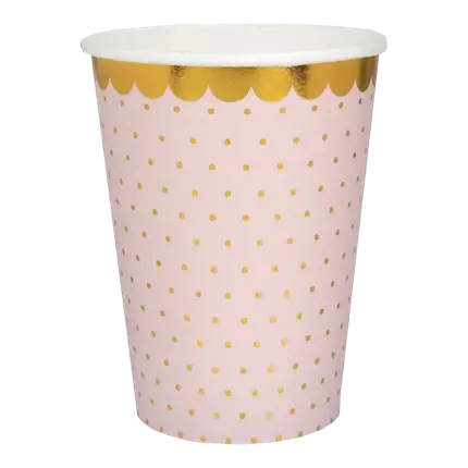 Pink cup with gold dots and gilding (set of 10)