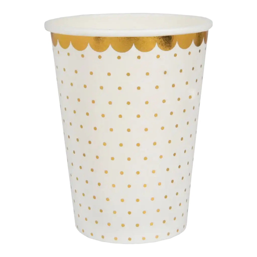 White tumbler with gold dots and gilding (set of 10)
