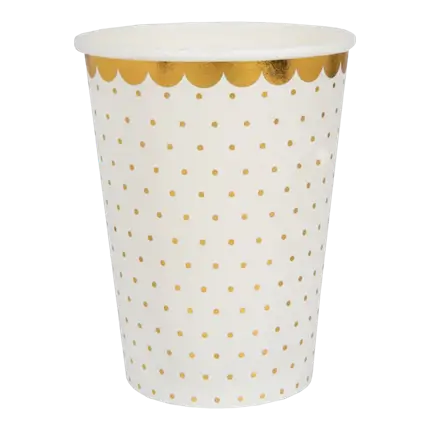 White tumbler with gold dots and gilding (set of 10)