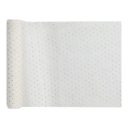 White Table Runner with Gold Dots 3 meters