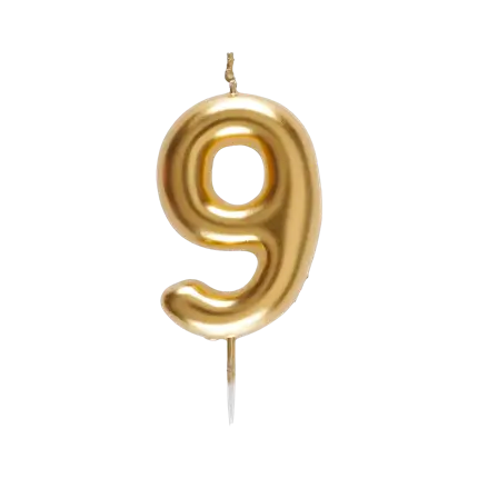 Candle Number 9 Golden