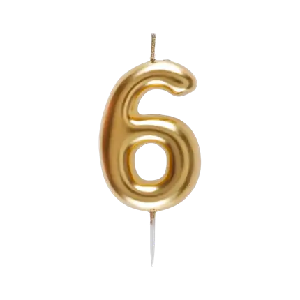 Candle Number 6 Golden