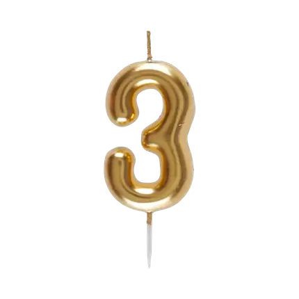Candle Number 3 Golden
