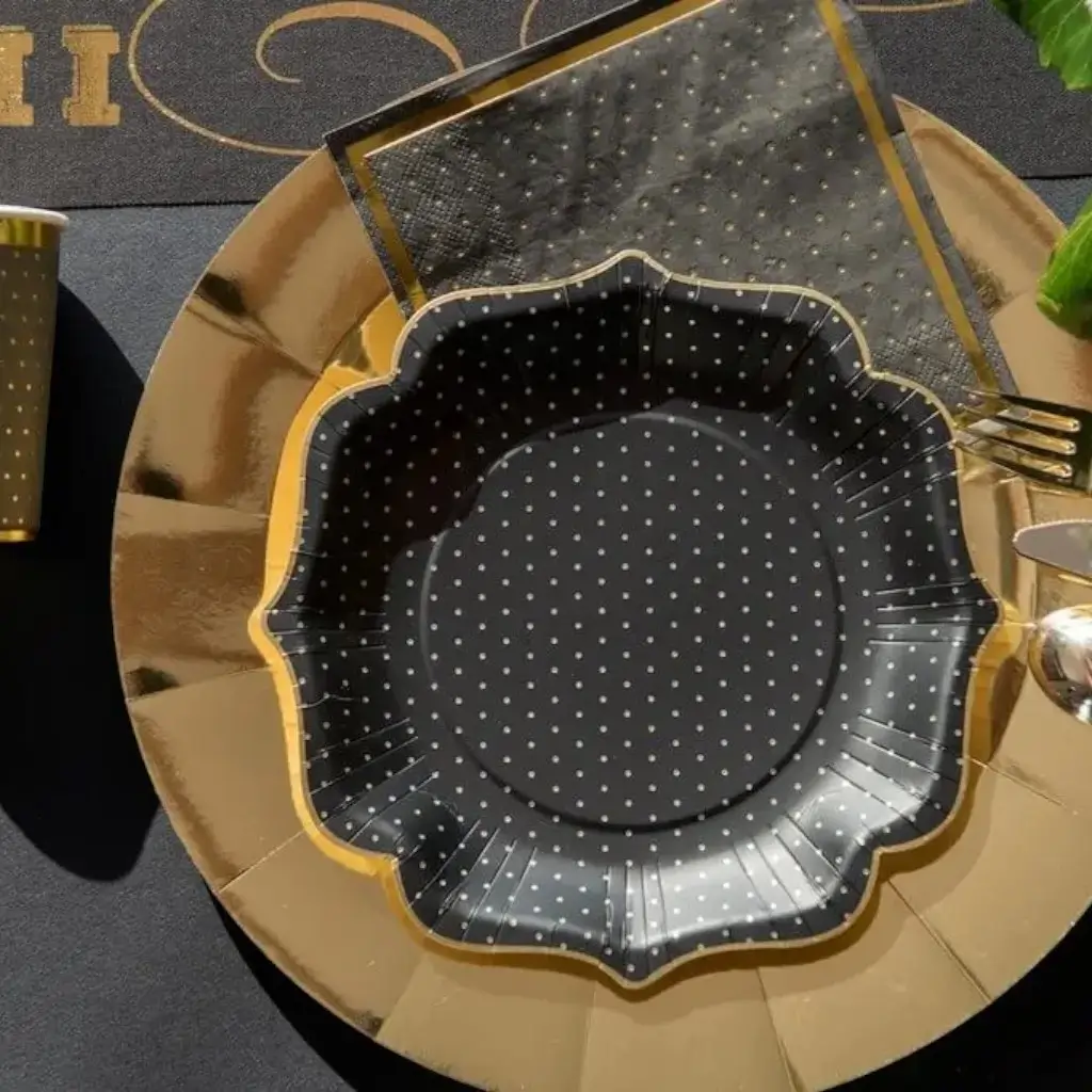 Original Black Plate with Gold Dots (set of 10)