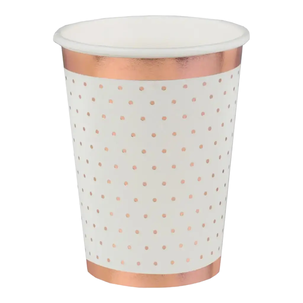 White cup with polka dots and rose gold gilding (set of 10)