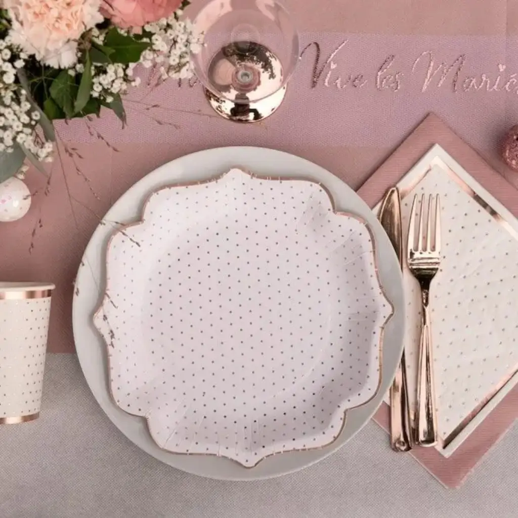 White cup with polka dots and rose gold gilding (set of 10)