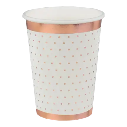 White cup with polka dots and rose gold gilding (set of 10)