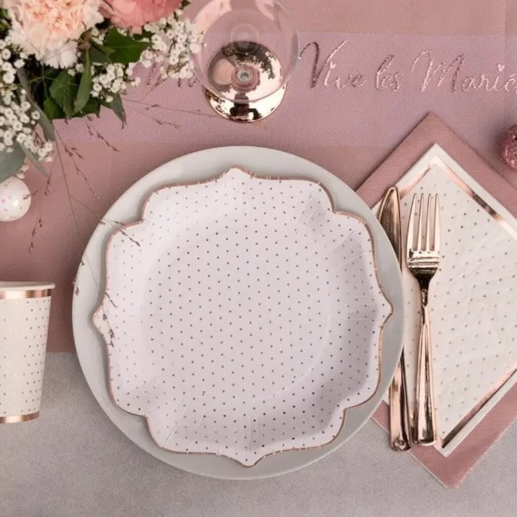 White with Dots and Rose Gold Gilding Towel (Set of 20)