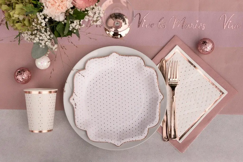 White with Dots and Rose Gold Gilding Towel (Set of 20)