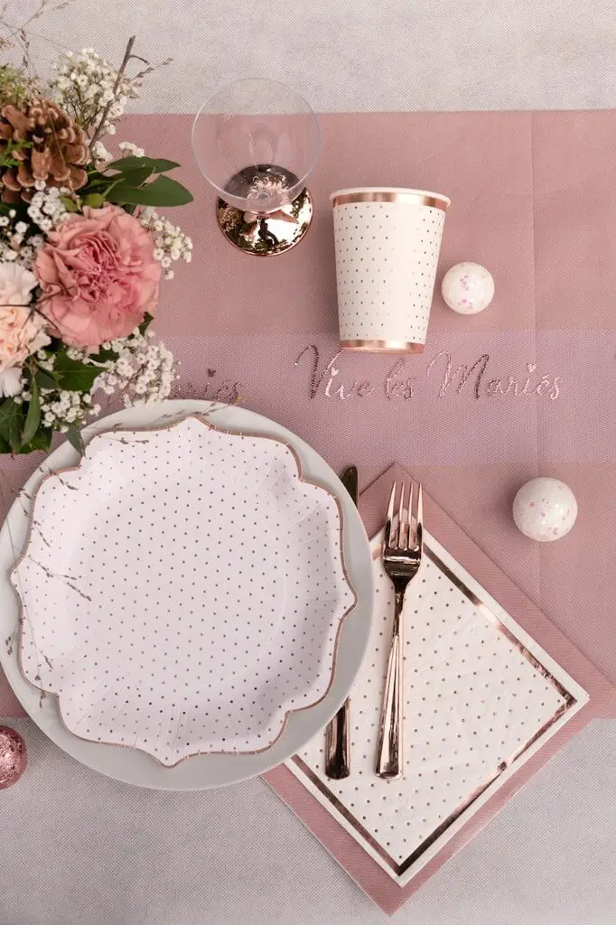 White with Dots and Rose Gold Gilding Towel (Set of 20)
