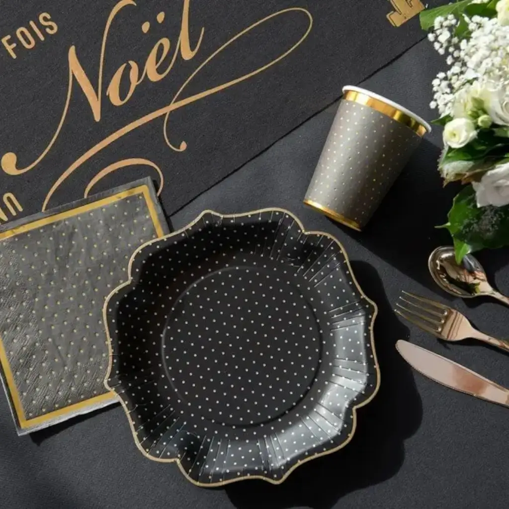 Black with Dots and Gold Gilding Towel (Set of 20)