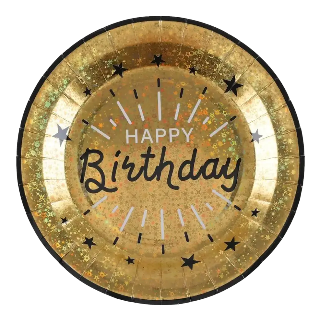 Happy Birthday Plate Gold Metallic (Set of 10)