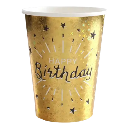 Happy Birthday Cup Gold Metallic (Set of 10)