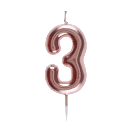 Birthday Candle Number 3 Rose Gold