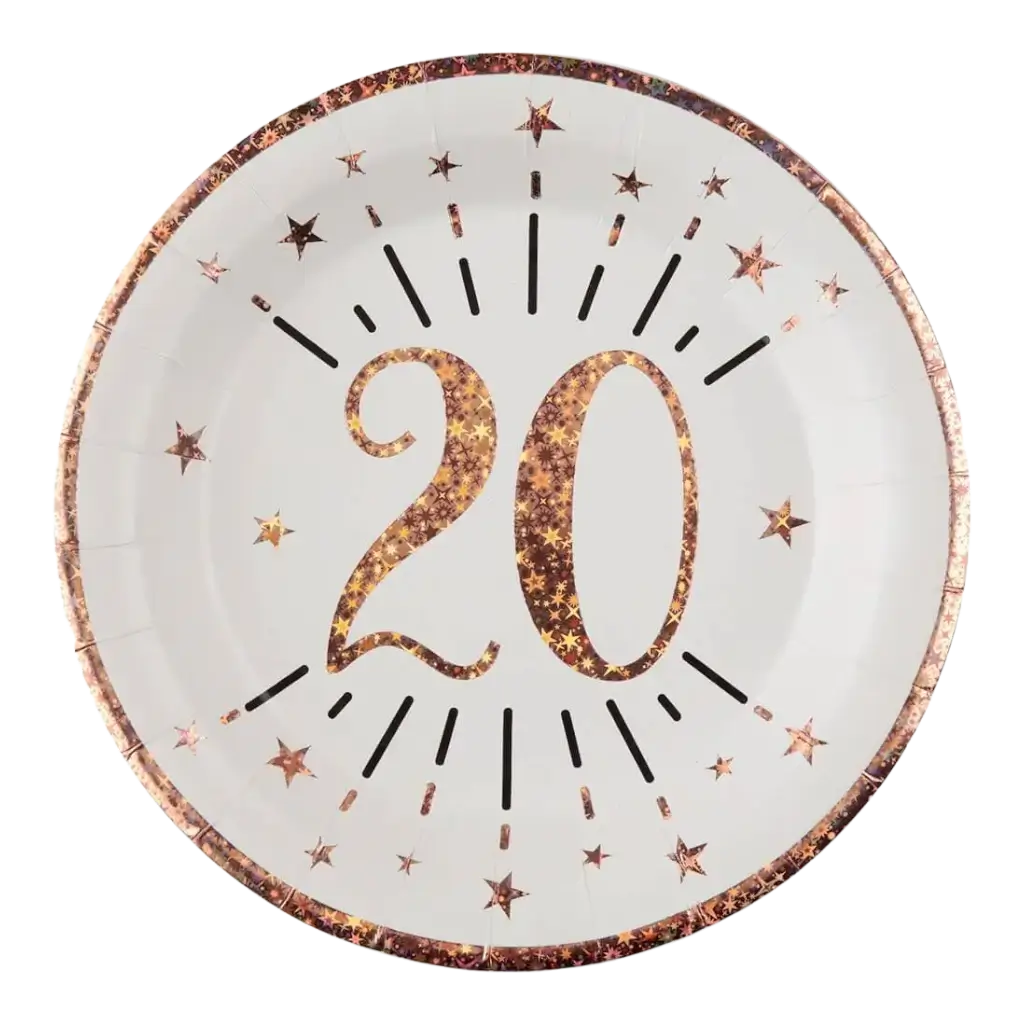 Paper plate 20 years White/Gold Pink(set of 10)