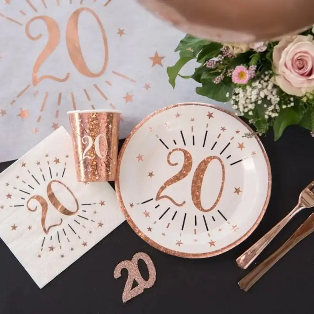 Paper plate 20 years White/Gold Pink(set of 10)