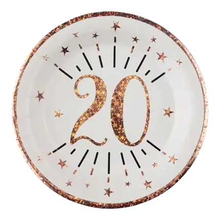 Paper plate 20 years White/Gold Pink(set of 10)
