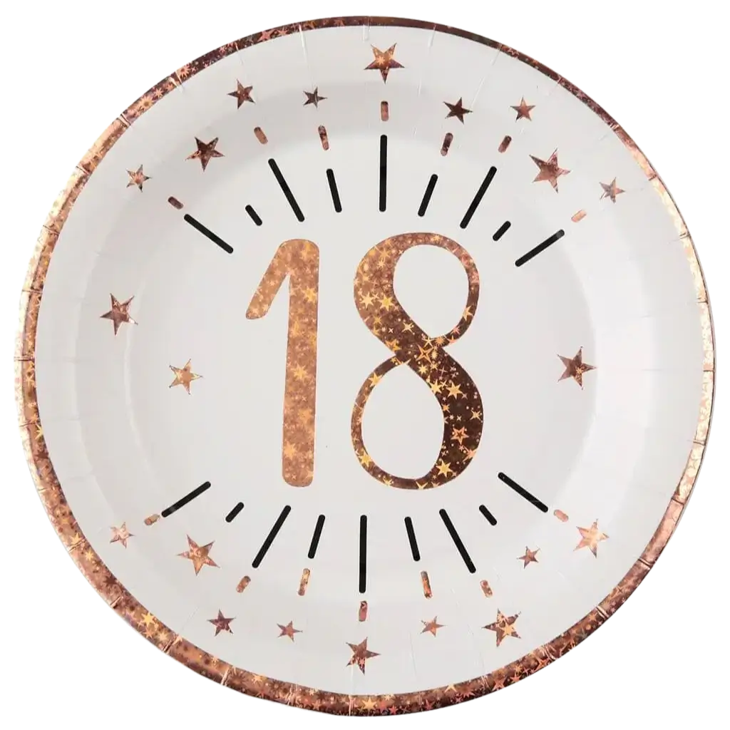 Paper plate 18 years White/Gold Pink (set of 10)