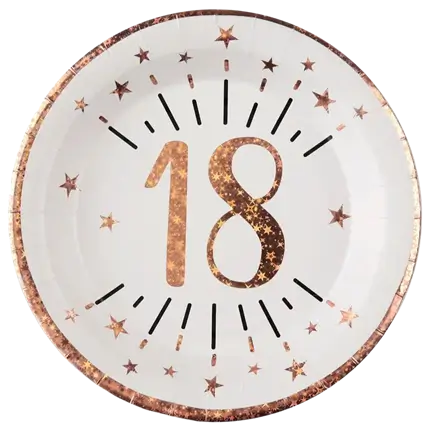 Paper plate 18 years White/Gold Pink (set of 10)
