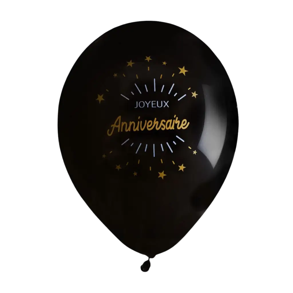 Happy Birthday Balloon Black/Gold (Set of 8)