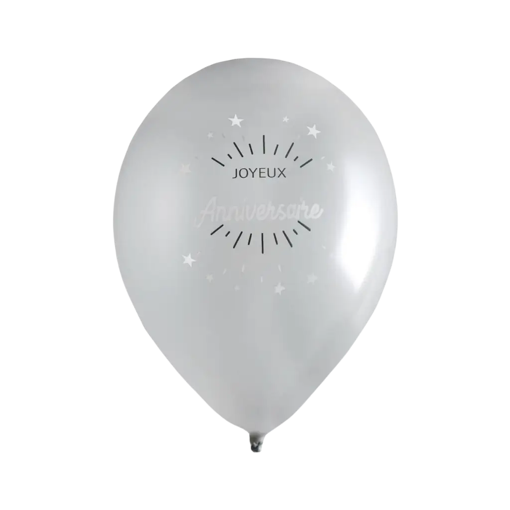 Happy Birthday Balloon Silver Metallic (Set of 8)